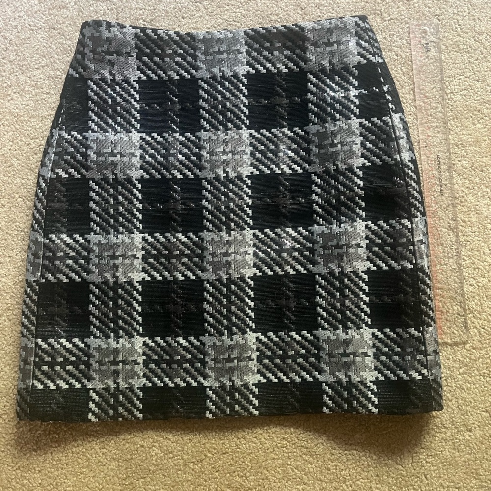 LOFT Black and Silver A-Line Knee-Length Skirt